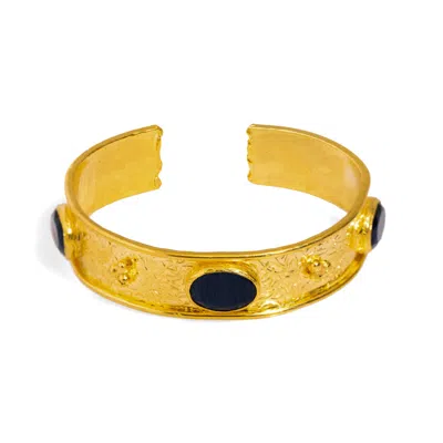 EBRU JEWELRY WOMEN'S GOLD / BLUE CLEOPATRA SAPPHIRE GEMSTONE & GOLD ANTIQUE CUFF BRACELET - BLUE