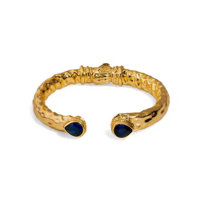 EBRU JEWELRY WOMEN'S GOLD / BLUE CLEOPATRA SAPPHIRE STONE & GOLD CUFF CHUNKY BRACELET - BLUE