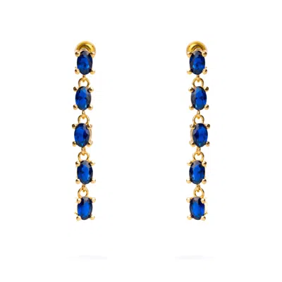EBRU JEWELRY WOMEN'S GOLD / BLUE DROP DOWN SAPPHIRE EARRINGS - BLUE