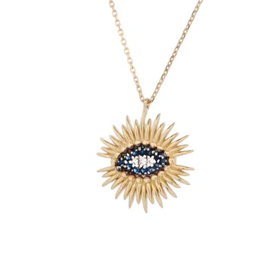 EBRU JEWELRY WOMEN'S GOLD / BLUE SPIRITUAL GUARDIAN EVIL EYE DIAMOND SAPPHIRE GOLD NECKLACE - NAVYBLUE