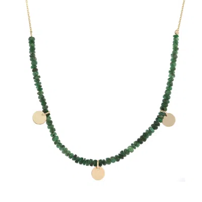 EBRU JEWELRY WOMEN'S GOLD / GREEN EMERALD GEMSTONE GRACE SOLID GOLD CHAIN CHOKER NECKLACE - GREEN