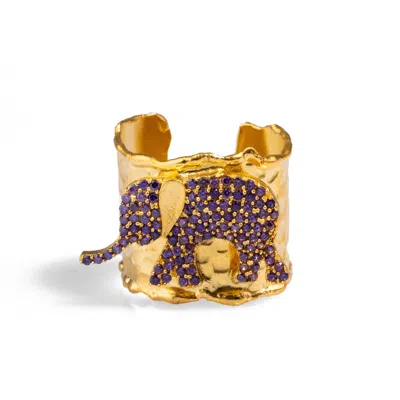EBRU JEWELRY WOMEN'S PURPLE / GOLD GUARDIAN PURPLE ELEPHANT GOLD CHUNKY ADJUSTABLE RING - PURPLE