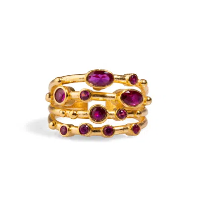 EBRU JEWELRY WOMEN'S GOLD / PINK RUBY STONE & GOLD DESIGN ADJUSTABLE STATEMENT RING - PINK