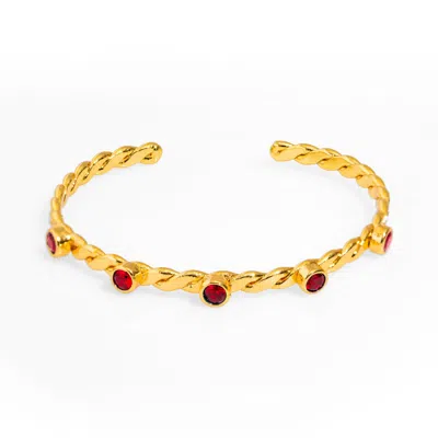 EBRU JEWELRY WOMEN'S GOLD / RED TWISTED RUBY & GOLD DAINTY CUFF BRACELET - RUBY