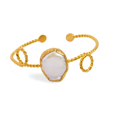 EBRU JEWELRY WOMEN'S GOLD / WHITE PEARL STONE GOLD TWISTED CLEOPATRA CUFF BRACELET - GOLD