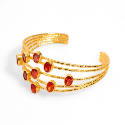 EBRU JEWELRY WOMEN'S GOLD / ORANGE CLEOPATRA GOLD & CARNELIAN STONE CUFF CHUNKY BRACELET - ORANGE