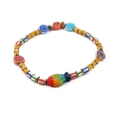 EBRU JEWELRY WOMEN'S YELLOW / GREEN JOYFUL CATCH RAINBOW FISH ANKLET - MULTICOLOUR