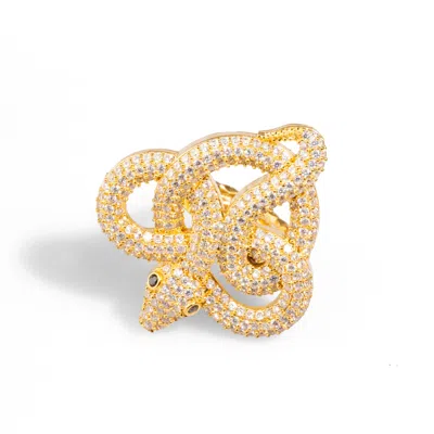 EBRU JEWELRY WOMEN'S MAJESTIC DIAMOND SNAKE CHUNKY ADJUSTABLE RING - GOLD