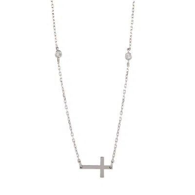 EBRU JEWELRY WOMEN'S STERLING SILVER CROSS CHARM & DIAMOND CHAIN NECKLACE - SILVER
