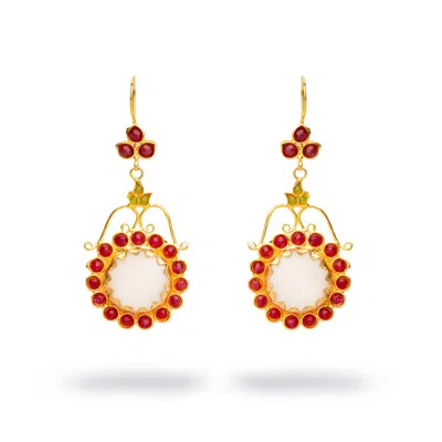 EBRU JEWELRY WOMEN'S WHITE / RED / GOLD VINTAGE RED & WHITE FLORAL CHUNKY EARRINGS - RED