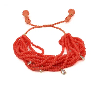 EBRU JEWELRY WOMEN'S CRYSTAL & DIAMOND MULTI STRAND ORANGE ADJUSTABLE BRACELET - ORANGE