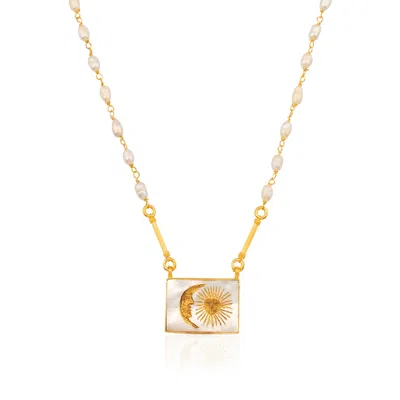 ECE LONDON WOMEN'S GOLD / WHITE THE MOON AND THE SUN NECKLACE