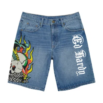ED HARDY MEN'S FIRE COBRA SKATER SHORT IN 2K WASH
