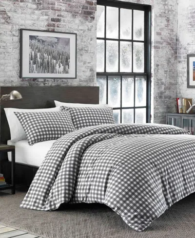 EDDIE BAUER PRESTON GREY COTTON FLANNEL 2 PIECE DUVET COVER SET, TWIN