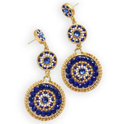 EDEN + ELIE WOMEN'S GOLD / BLUE LUXE TRIPLE CIRCLE STATEMENT DROP EARRINGS - BLUE LAPIS