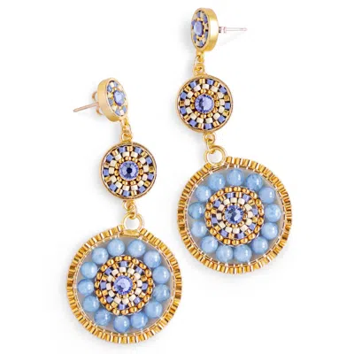 EDEN + ELIE WOMEN'S WHITE / BLUE LUXE TRIPLE CIRCLE STATEMENT DROP EARRINGS - AQUAMARINE