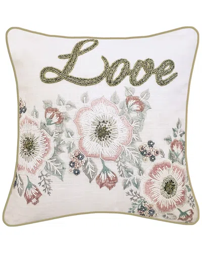 EDIE HOME EDIE HOME FLORAL BEADED LOVE DECORATIVE PILLOW