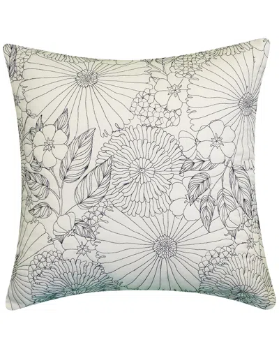 EDIE HOME EDIE HOME INDOOR/OUTDOOR FINE LINE EMBROIDERED FLORAL DECORATIVE PILLOW