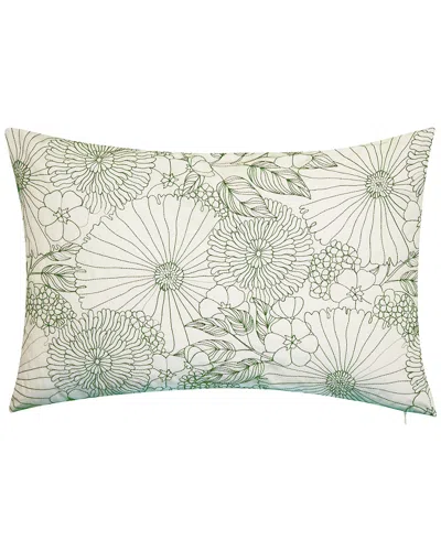 EDIE HOME EDIE HOME INDOOR/OUTDOOR FINE LINE EMBROIDERED FLORAL DECORATIVE PILLOW