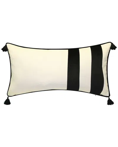 EDIE HOME EDIE HOME STRIPED TASSEL FAUX LINEN & VELVET LUMBAR DECORATIVE PILLOW