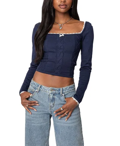 EDIKTED ANSLEY LACEY CABLE KNIT TOP