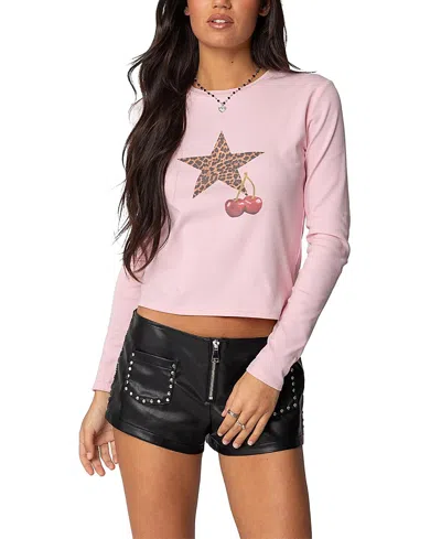 EDIKTED CHERRY LEOPARD STAR LONG SLEEVE T SHIRT