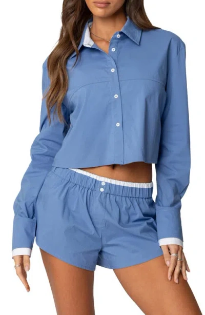 EDIKTED EDIKTED DANETTE CROP COTTON BUTTON-UP SHIRT