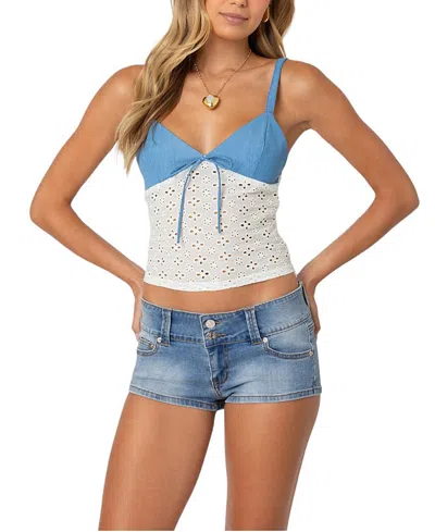 EDIKTED DENIM & EYELET TANK TOP