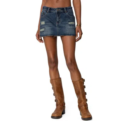 EDIKTED EDIKTED HUNTER DISTRESSED RAW EDGE DENIM MINISKIRT