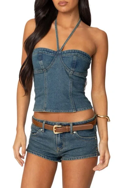 EDIKTED EDIKTED JAGGER DENIM BUSTIER HALTER TOP