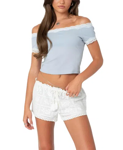 EDIKTED LACE TRIM OFF SHOULDER TOP