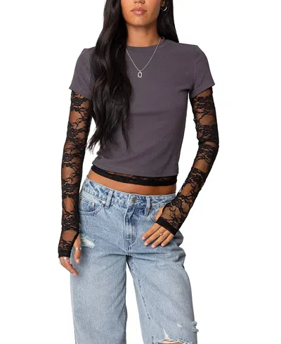 EDIKTED LAYERED LACE SLEEVE T SHIRT