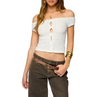 EDIKTED EDIKTED LAYKEN OFF THE SHOULDER CROP TOP