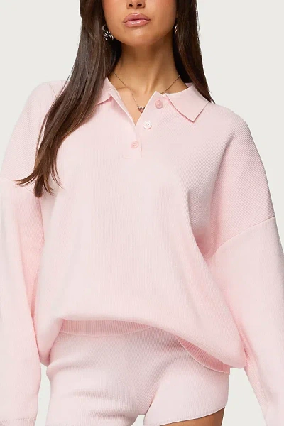 EDIKTED LORIE OVERSIZED KNIT POLO SWEATER IN LIGHT/PINK, WOMEN'S AT URBAN OUTFITTERS