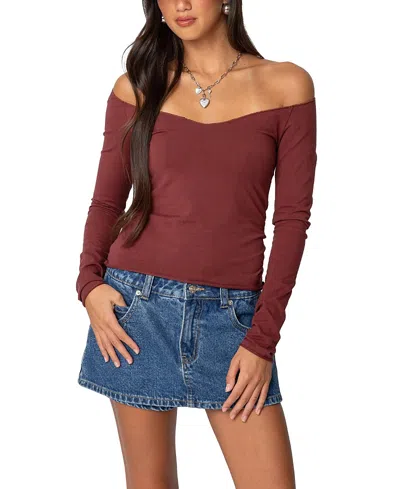 EDIKTED NATTIE OFF SHOULDER V NECK TOP