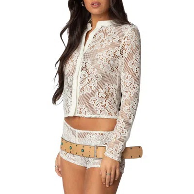 EDIKTED EDIKTED PEYSON SHEER LACE BUTTON-UP SHIRT
