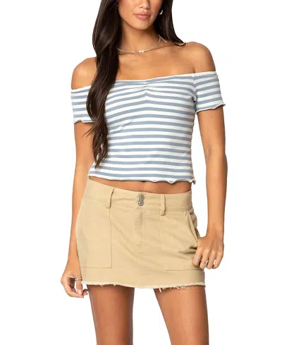 EDIKTED SHARA STRIPED OFF SHOULDER TOP