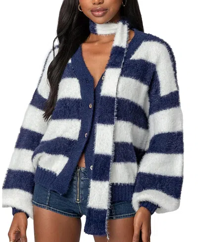 EDIKTED STRIPED TWO PIECE KNIT SCARF CARDIGAN