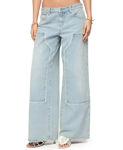 EDIKTED TEELA LACEY LOW RISE CARPENTER JEANS IN BLUE WASH