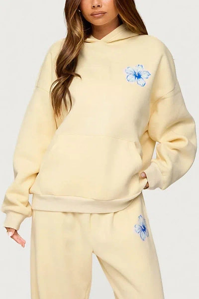 EDIKTED TROPICAL BLOOM HOODIE IN YELLOW, WOMEN'S AT URBAN OUTFITTERS