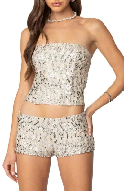 EDIKTED EDIKTED WAVY SEQUIN STRAPLESS CORSET TOP