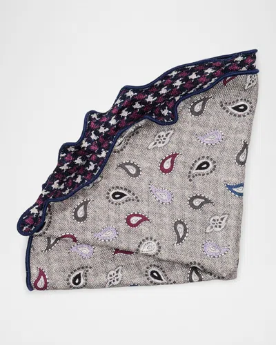 EDWARD ARMAH MEN'S SILK REVERSIBLE HOUNDSTOOTH AND PAISLEY POCKET ROUND