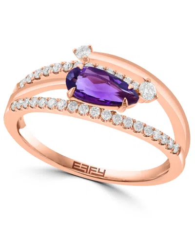 EFFY COLLECTION DIAMOND (1/4 CT. T.W.) & AMETHYST (1/2 CT. T.W.) MULTI ROW RING IN 14K ROSE GOLD