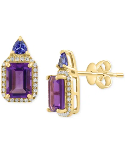 EFFY COLLECTION EFFY AMETHYST (2 CT. T.W.), TANZANITE (1/5 CT. T.W.), & DIAMOND (1/6 CT. T.W.) HALO STUD EARRINGS IN