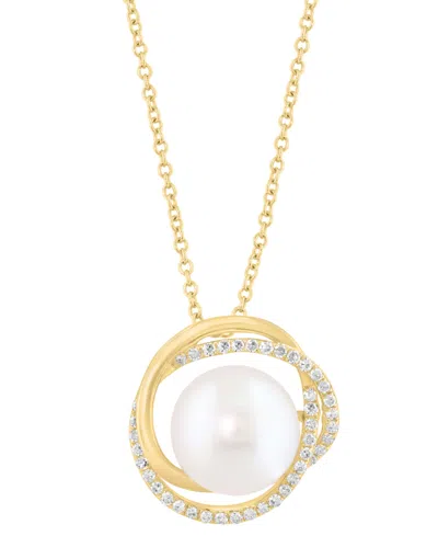 EFFY COLLECTION EFFY CULTURED FRESHWATER PEARL (10MM) & DIAMOND (1/6 CT. T.W.) INTERLOCKING CIRCLE 18" PENDANT NECKL