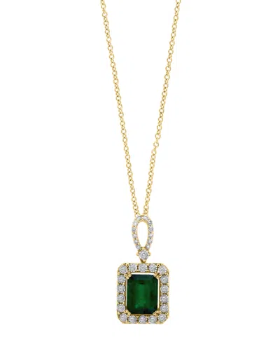 EFFY COLLECTION EFFY EMERALD (2-1/5 CT. T.W.) & DIAMOND (1/4 CT. T.W.) EMERALD-CUT SQUARE HALO 18" PENDANT NECKLACE 