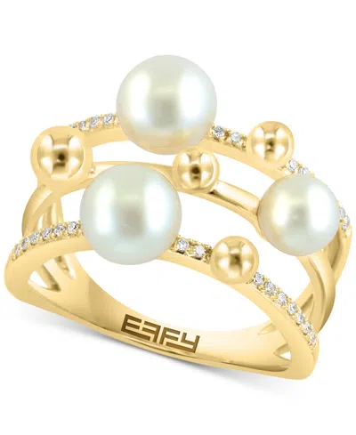 EFFY COLLECTION EFFY FRESHWATER PEARL (5-6MM) & DIAMOND (1/10 CT. T.W.) MULTIROW STATEMENT RING