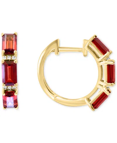 EFFY COLLECTION EFFY GARNET (2-3/8 CT. T.W.) & DIAMOND ACCENT SMALL HOOP EARRINGS IN 14K YELLOW GOLD, 0.75"