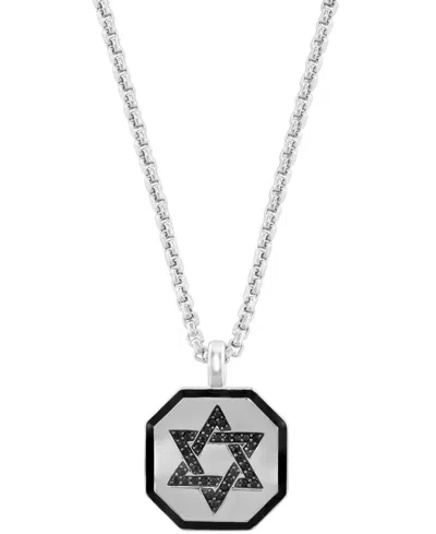 EFFY COLLECTION EFFY MEN'S BLACK SPINEL (1/6 CT. T.W.) & BLACK ENAMEL STAR OF DAVID 22" PENDANT NECKLACE IN STERLING