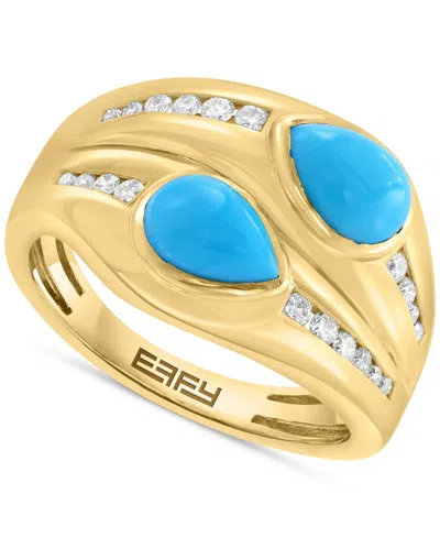 EFFY COLLECTION EFFY TURQUOISE (5X7MM) & DIAMOND (1/4 CT. T.W.) STATEMENT RING IN 14K YELLOW GOLD